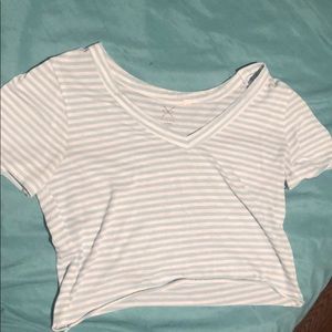 White and blue striped shirt